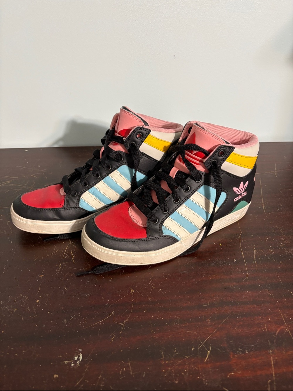 adidas Pink, Red & Light Blue High-Top Sneakers